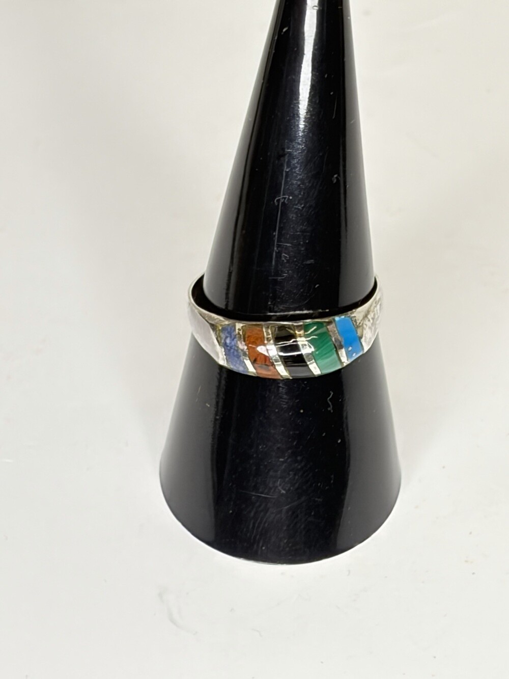 Vintage Mexican 925 Sterling Silver Multi-Gem Channel Inlay Ring Size 8.75